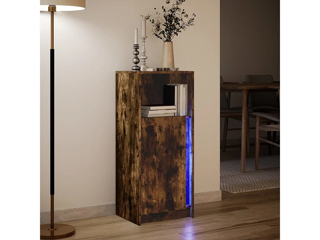 Buffet avec LED chêne fumé 42,5x34x100 cm bois d'ingénierie
