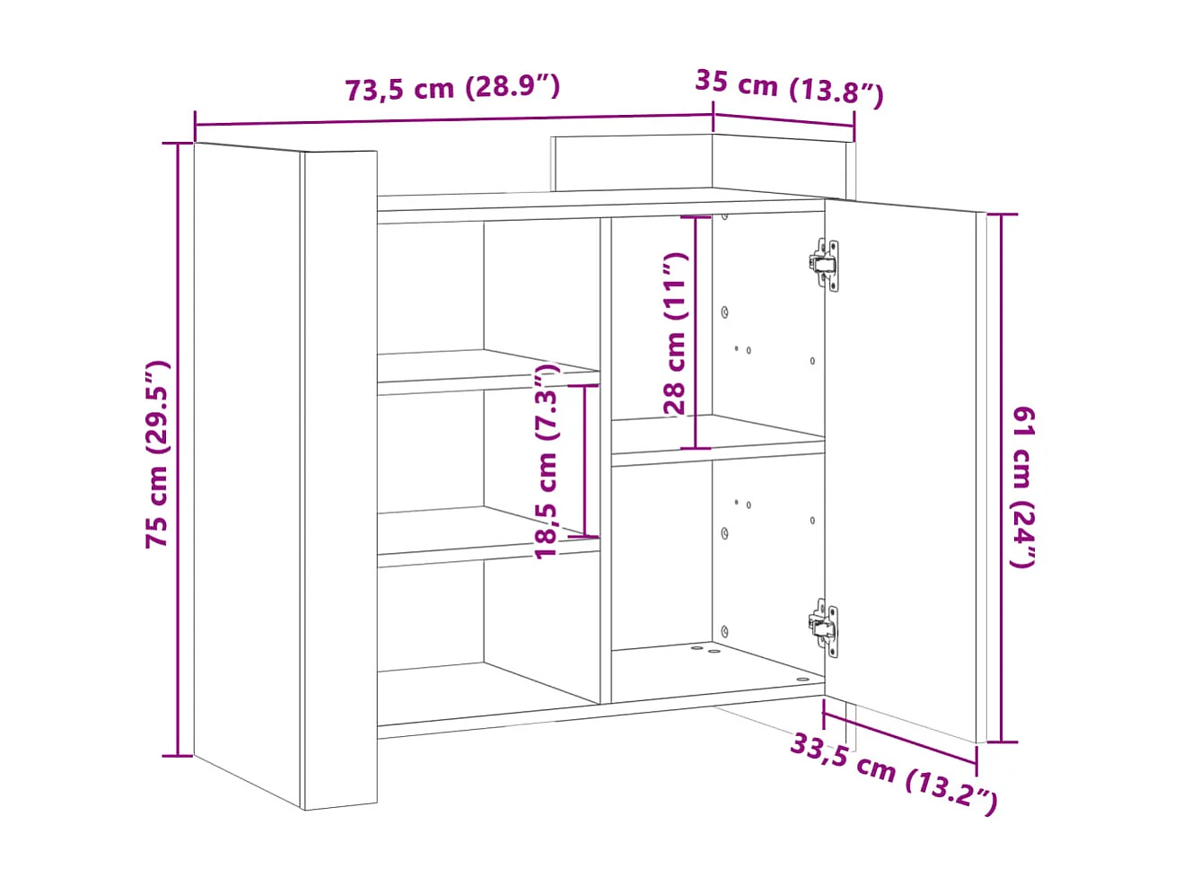 Buffet chêne fumé 73,5x35x75 cm bois d'ingénierie