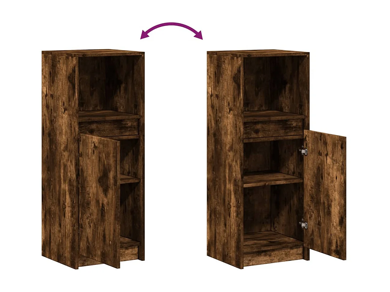 Buffet avec LED chêne fumé 38x34x100 cm bois d'ingénierie