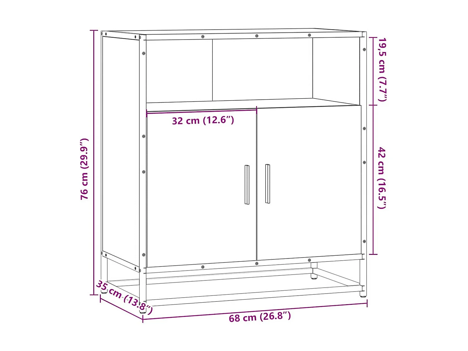 Buffet chêne fumé 68x35x76 cm bois d'ingénierie