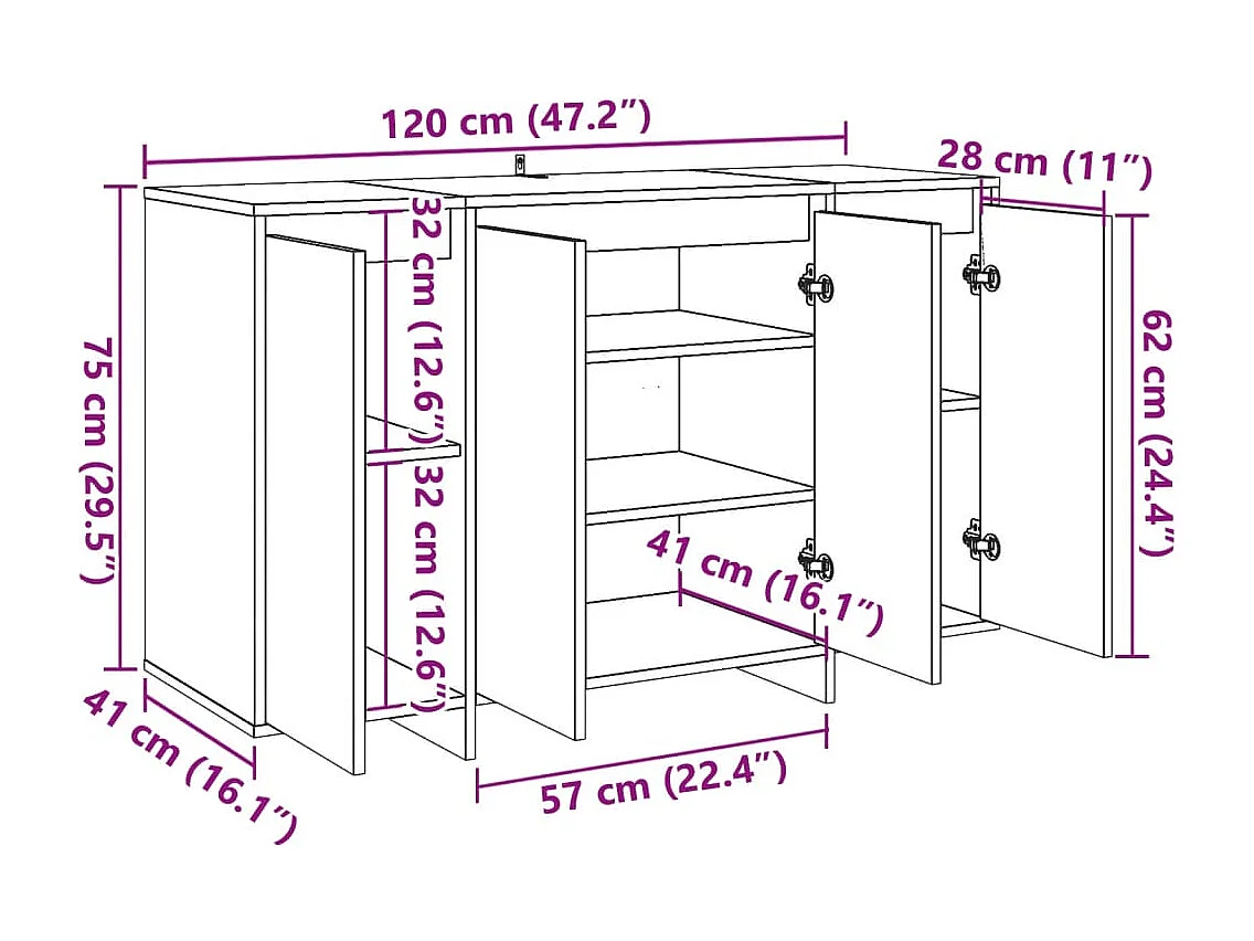 Buffet vieux bois 120x41x75 cm bois d'ingénierie
