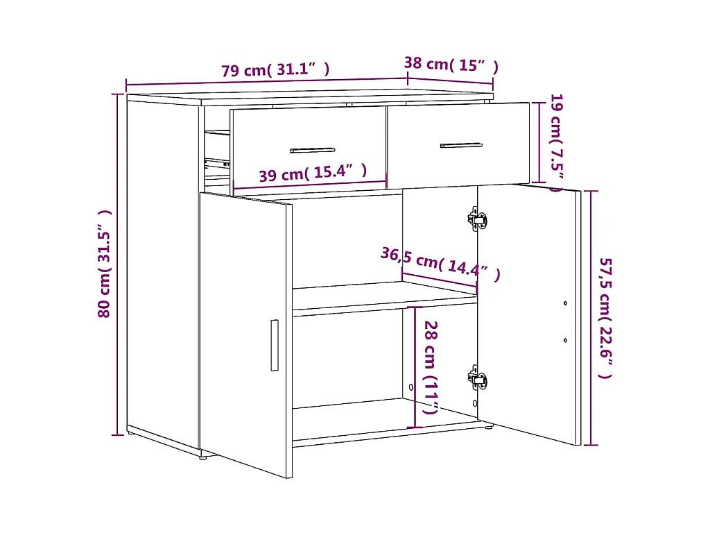 Buffets 2 pcs sonoma gris 79x38x80 cm bois d'ingénierie