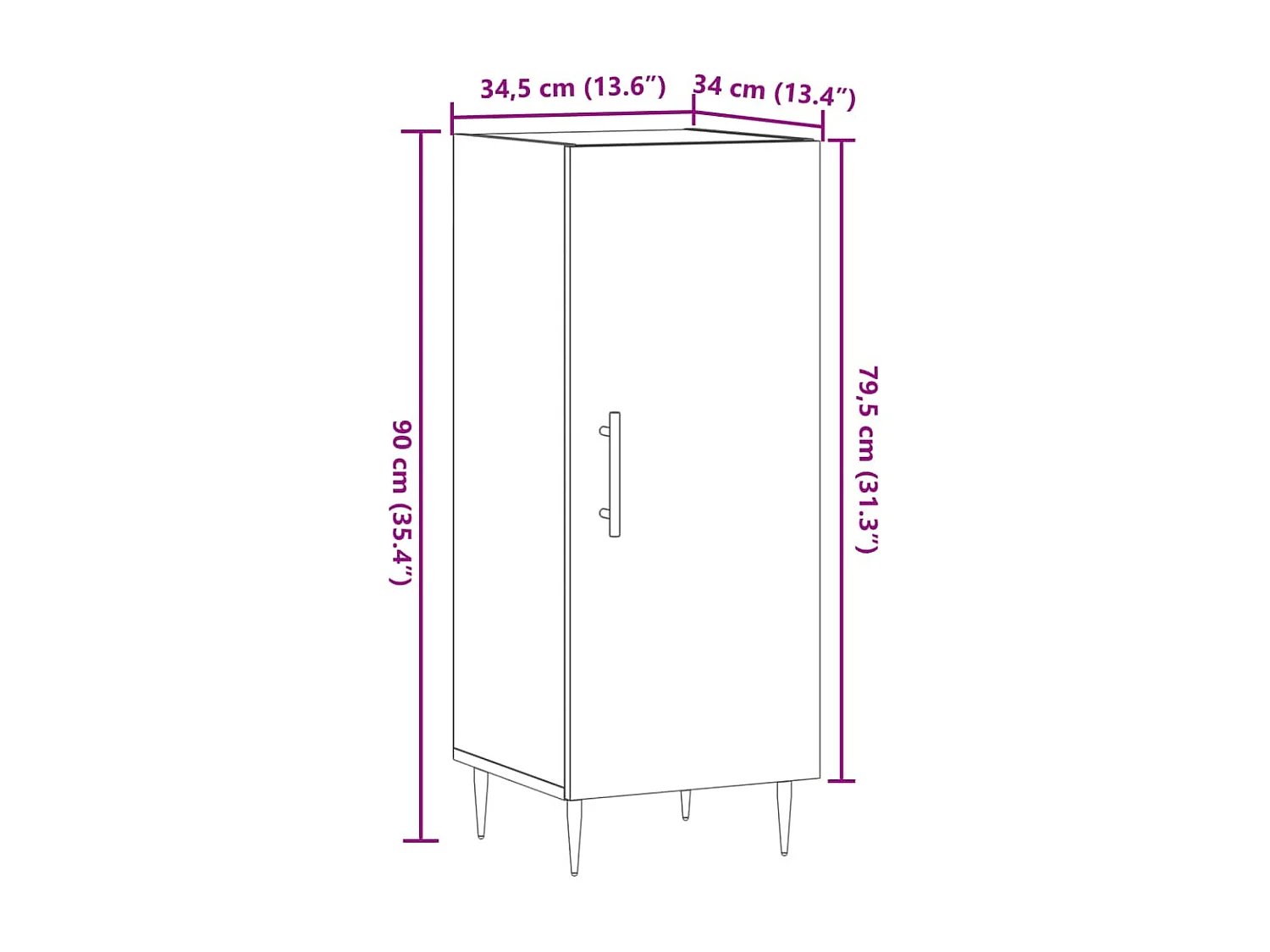 Buffet chêne artisanal 34,5x34x90 cm bois d'ingénierie