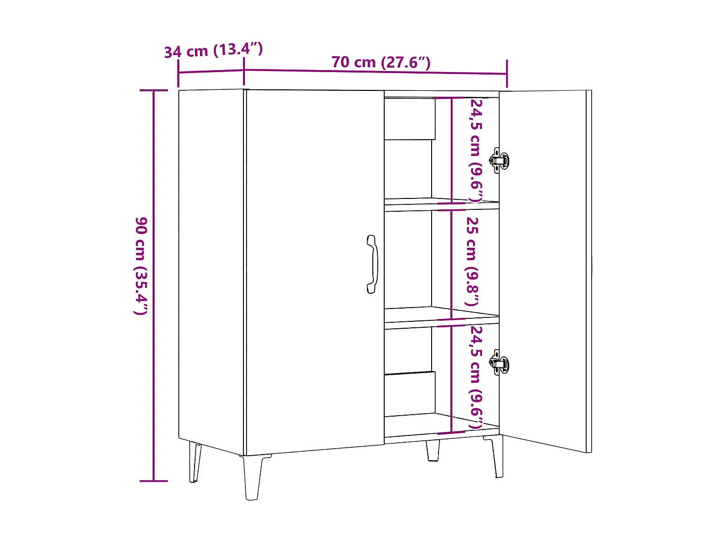 Buffet vieux bois 70x34x90 cm bois d'ingénierie