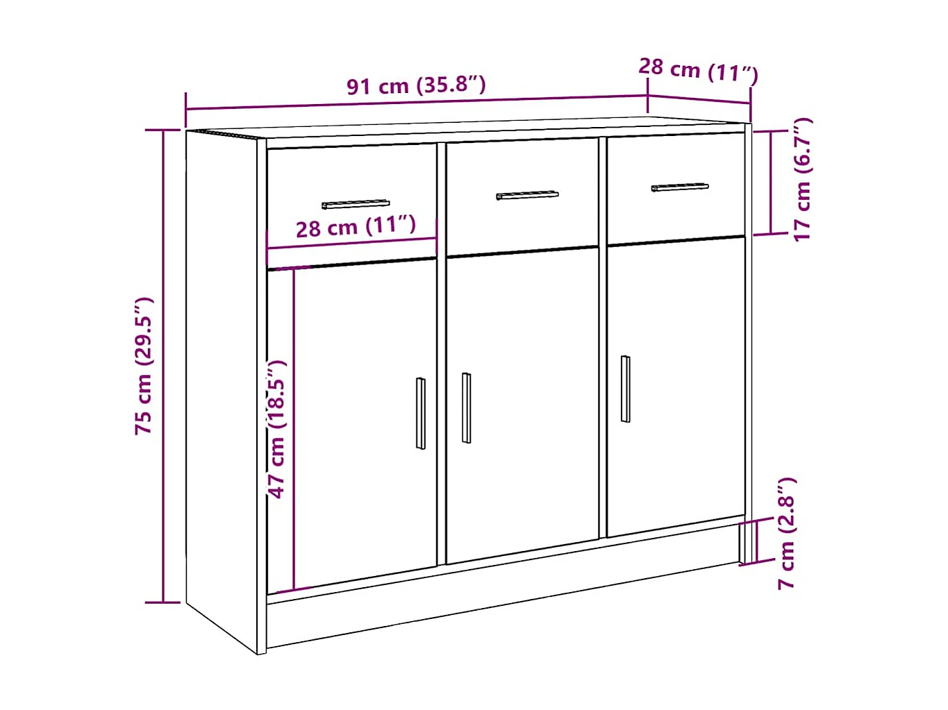 Buffet chêne artisanal 91x28x75 cm bois d'ingénierie