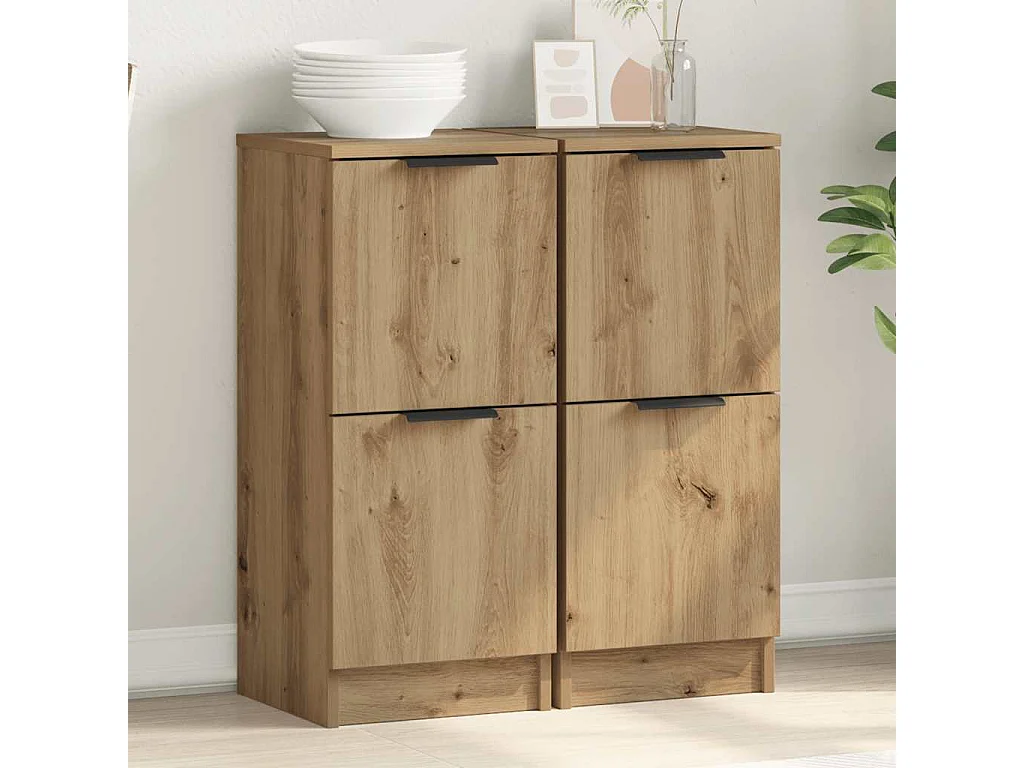 Dressoirs 2 st 30x30x70 cm bewerkt hout artisanaal eikenkleur