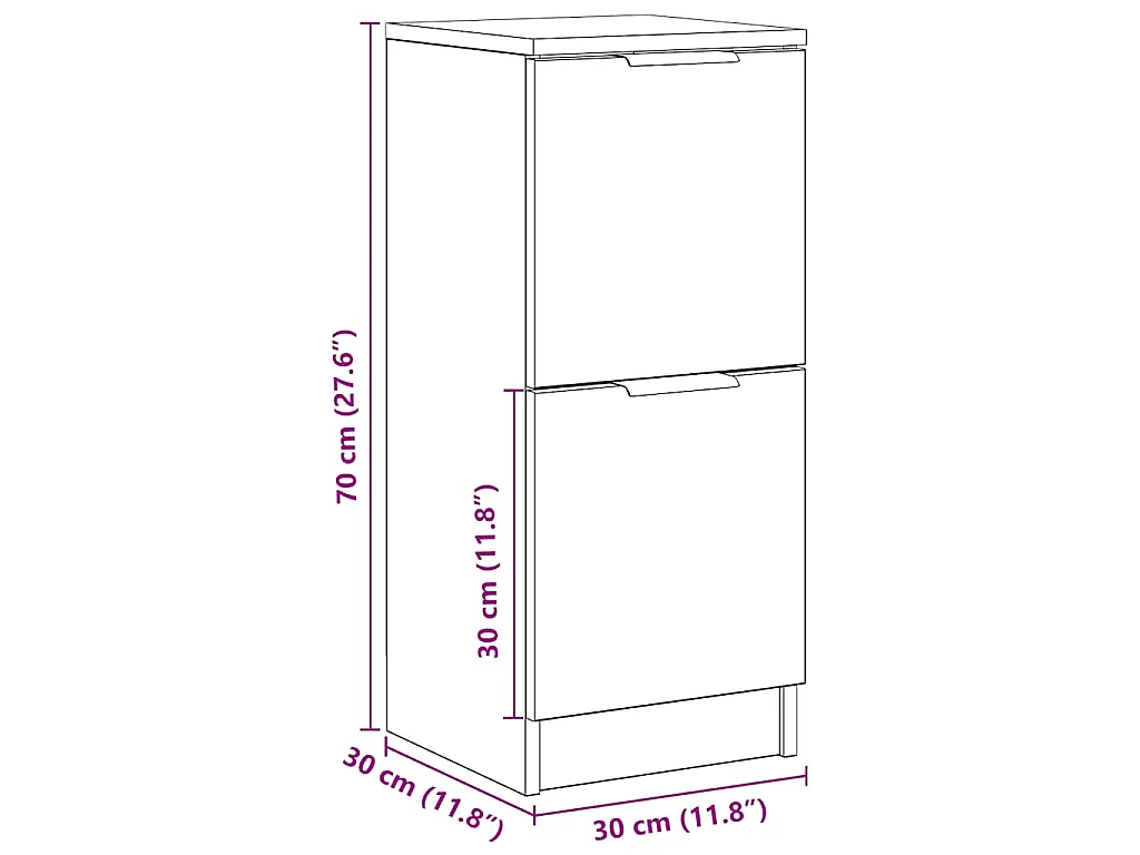 Dressoirs 2 st 30x30x70 cm bewerkt hout artisanaal eikenkleur