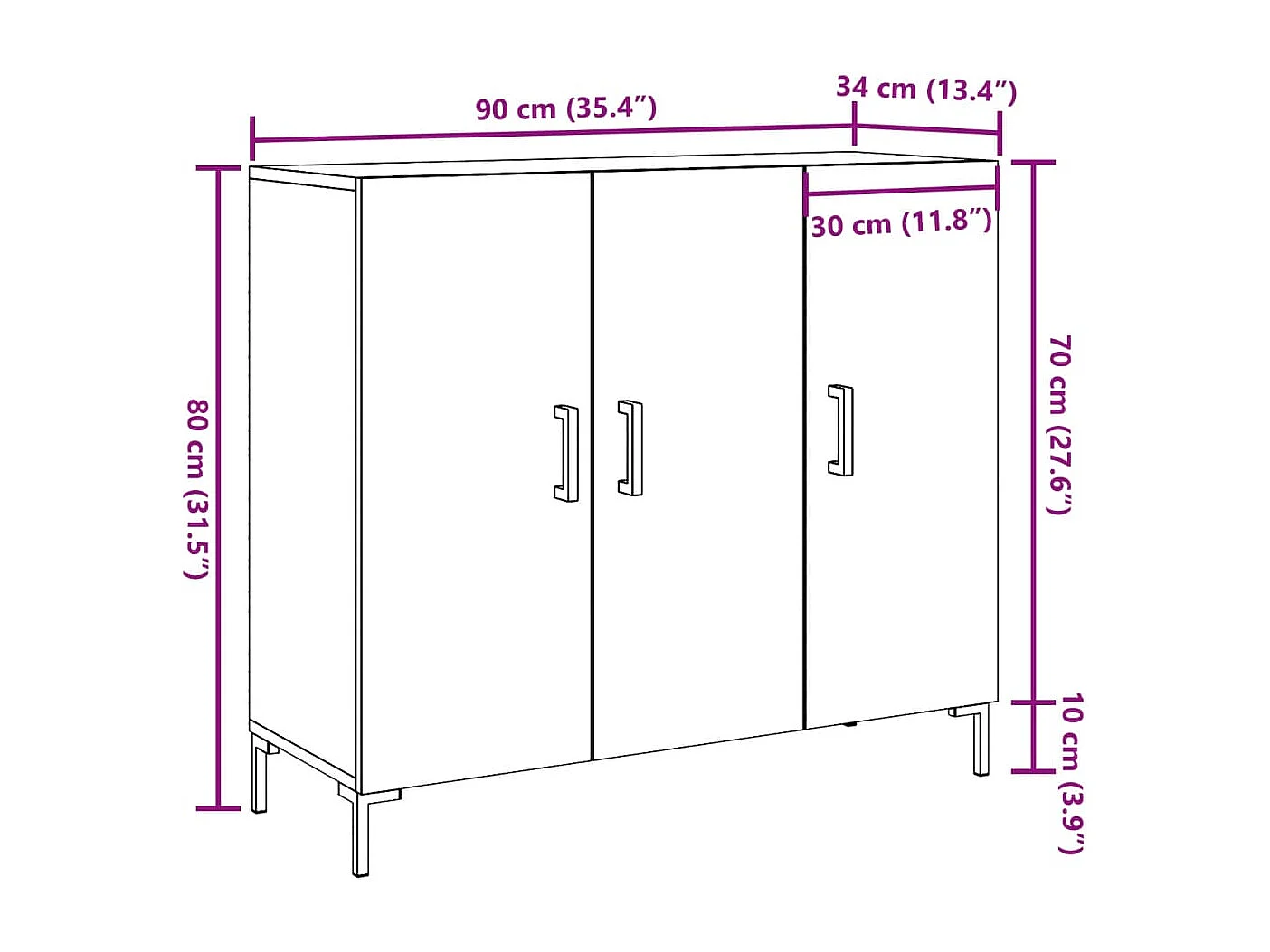 Buffet vieux bois 90x34x80 cm bois d'ingénierie