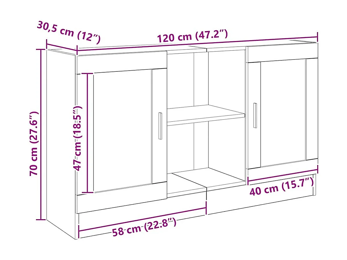 Buffet chêne artisanal 120x30,5x70 cm bois d'ingénierie