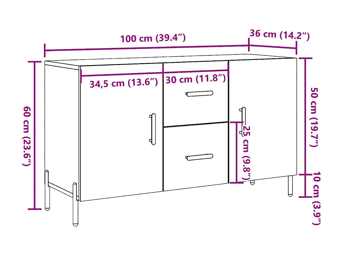 Buffet vieux bois 100x36x60 cm bois d'ingénierie