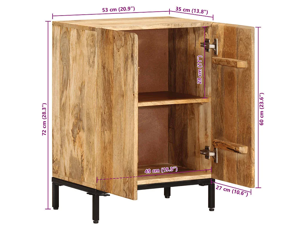 Buffet 53x35x72 cm bois massif de manguier