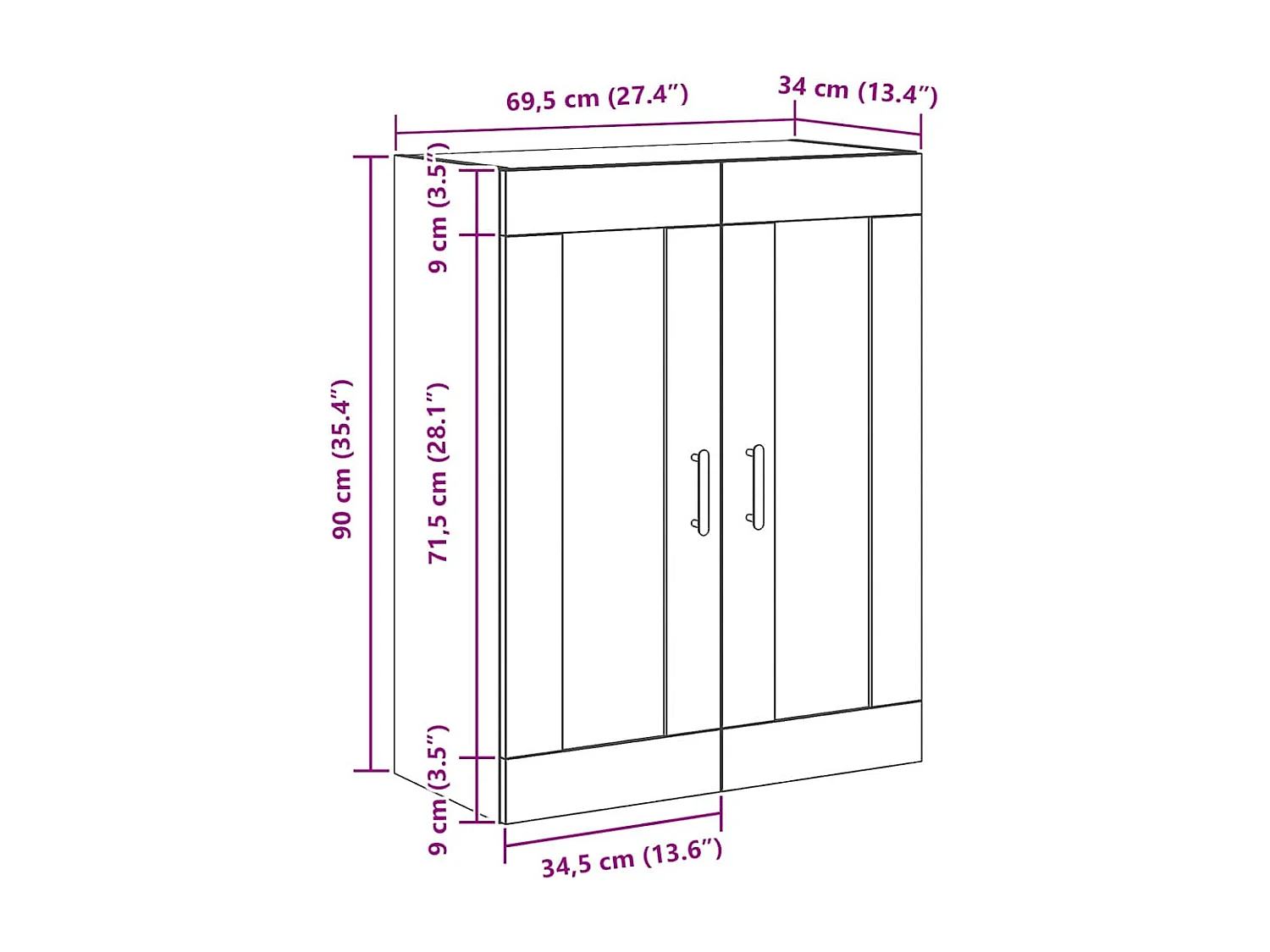 Buffet chêne artisanal 69,5x34x90 cm bois d'ingénierie