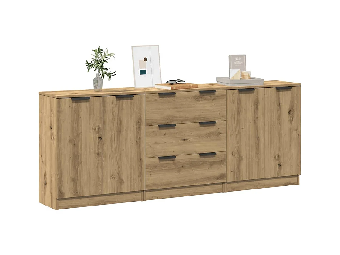 Buffets 3 pcs chêne artisanal 60x30x70 cm bois d'ingénierie