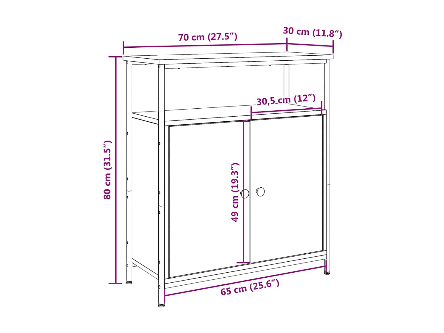 Buffet vieux bois 70x30x80 cm bois d'ingénierie
