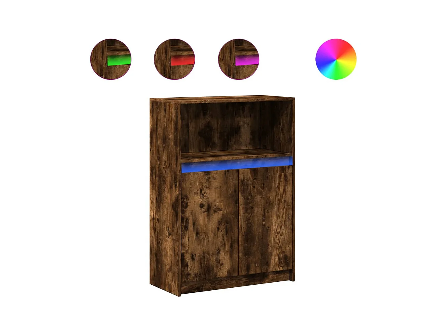 Aparador con LED madera ingeniería roble ahumado 72x34x100 cm