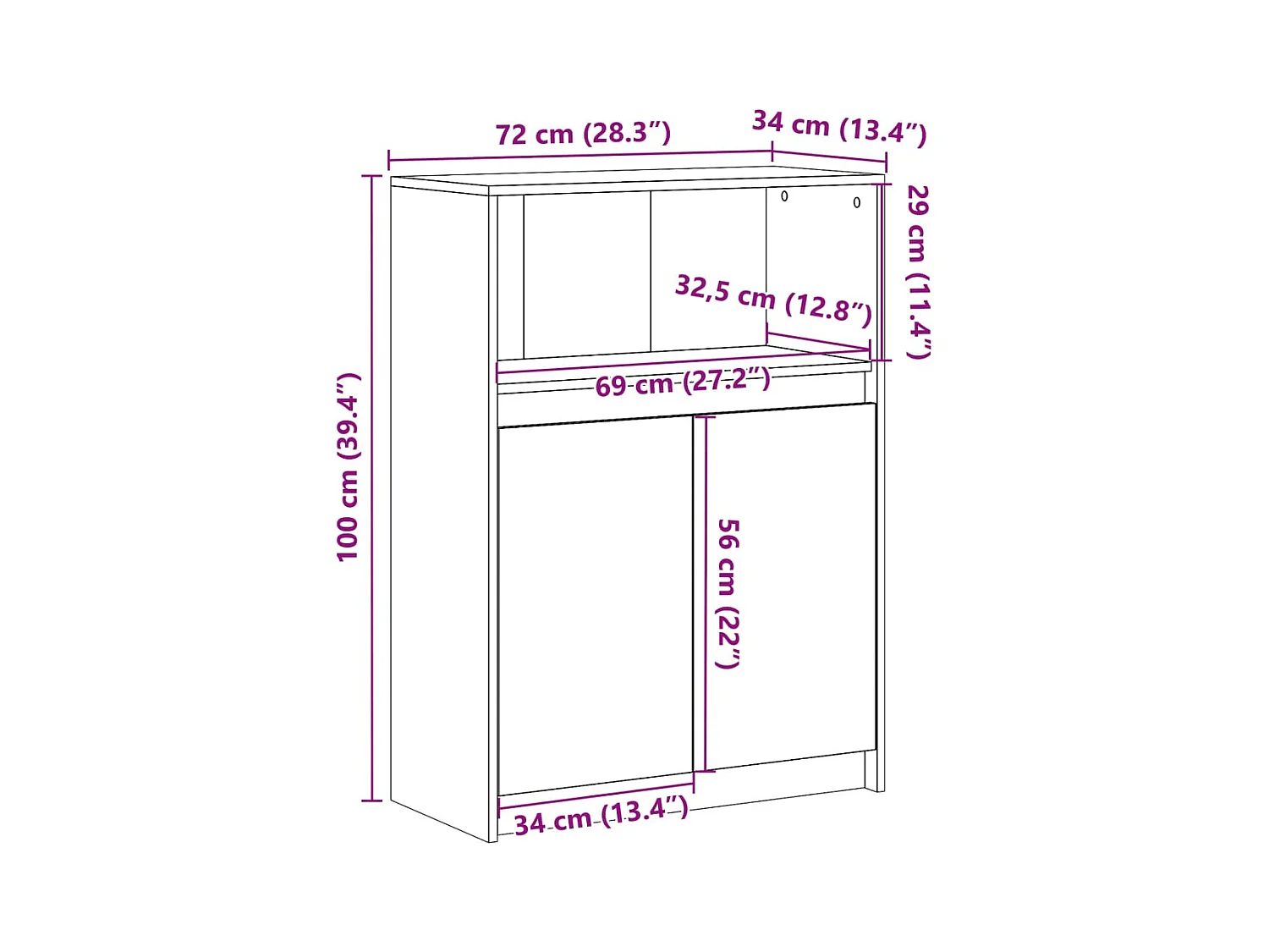 Aparador con LED madera ingeniería roble ahumado 72x34x100 cm