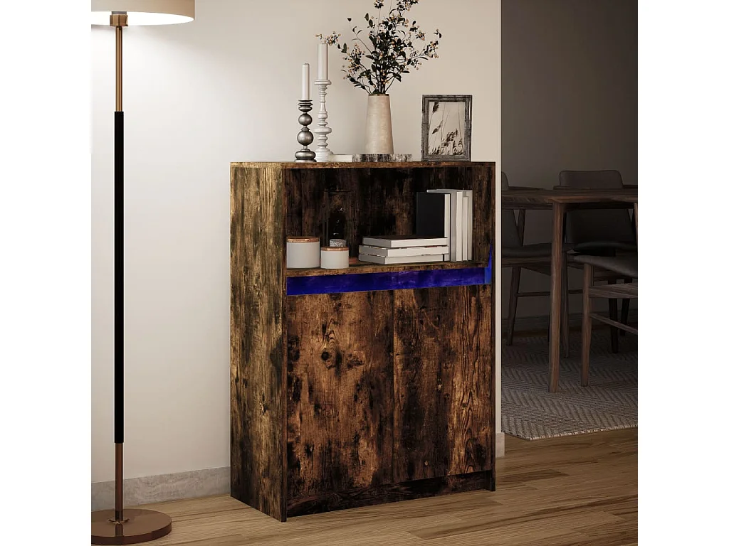 Aparador con LED madera ingeniería roble ahumado 72x34x100 cm
