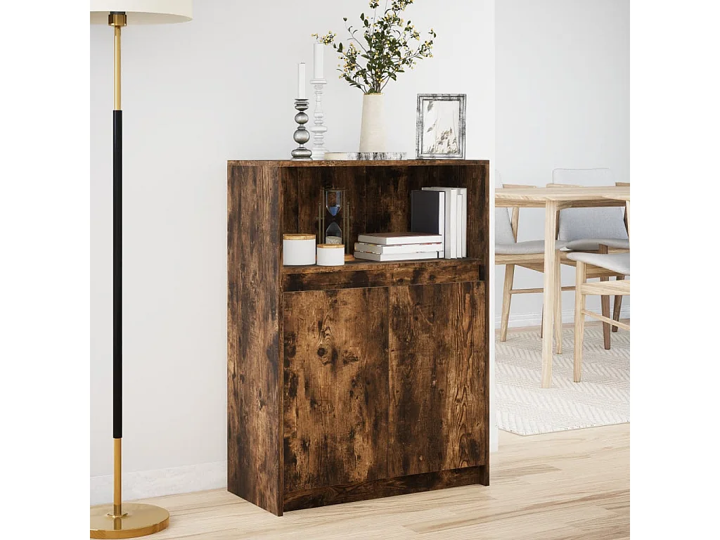 Buffet avec LED chêne fumé 72x34x100 cm bois d'ingénierie