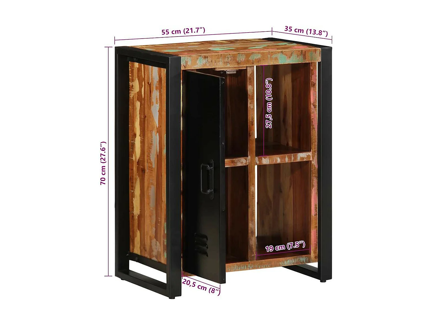 Credenza Multicolore 55x35x70 cm in Legno Massello Recupero