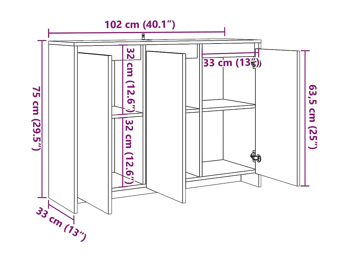 Buffet chêne artisanal 102x33x75 cm bois d'ingénierie