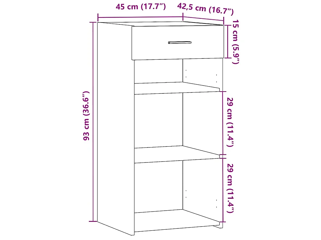 Dressoir 45x42,5x93 cm bewerkt hout grijs sonoma eikenkleurig