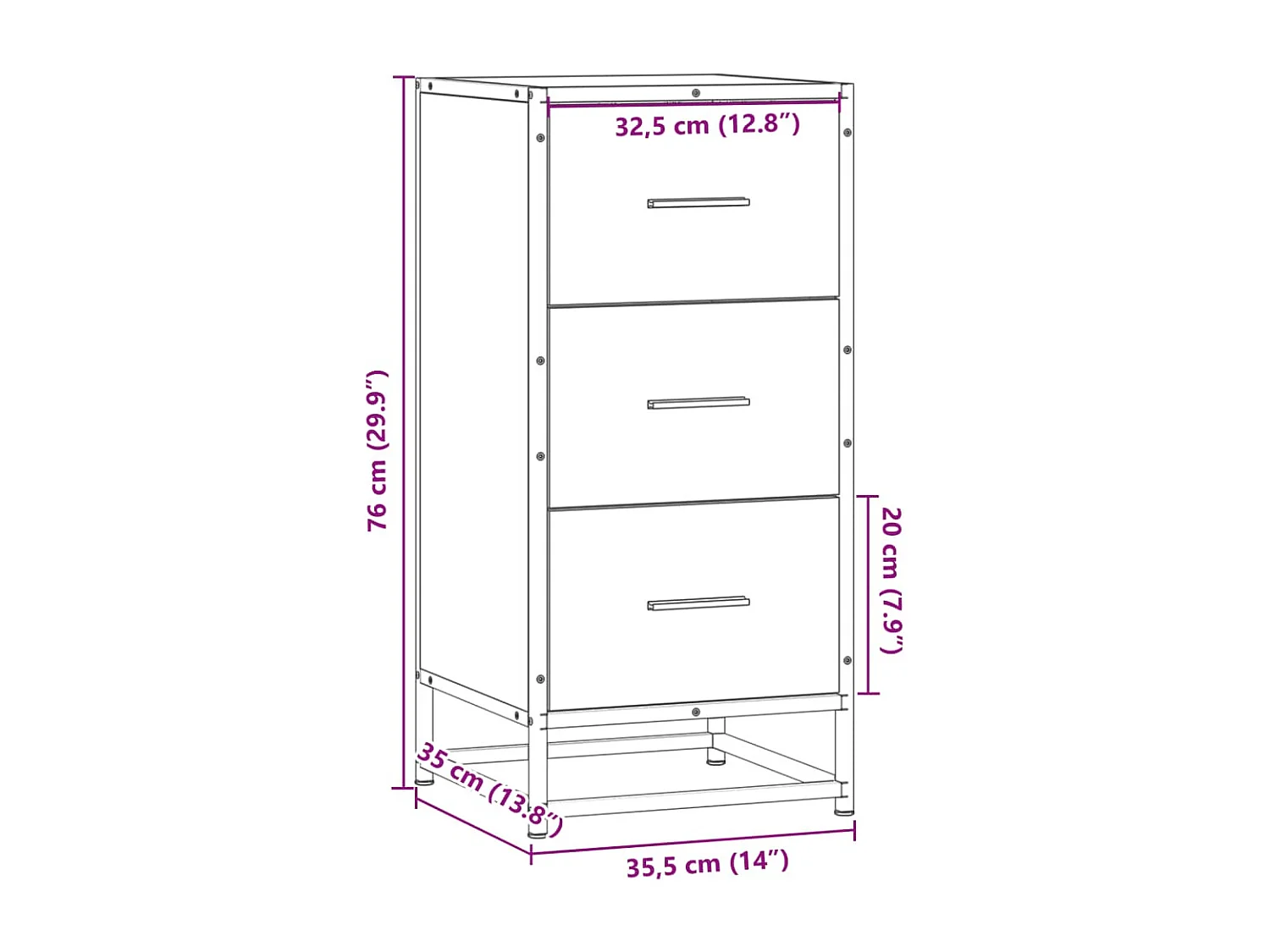 Buffet chêne sonoma 35,5x35x76 cm bois d'ingénierie et métal