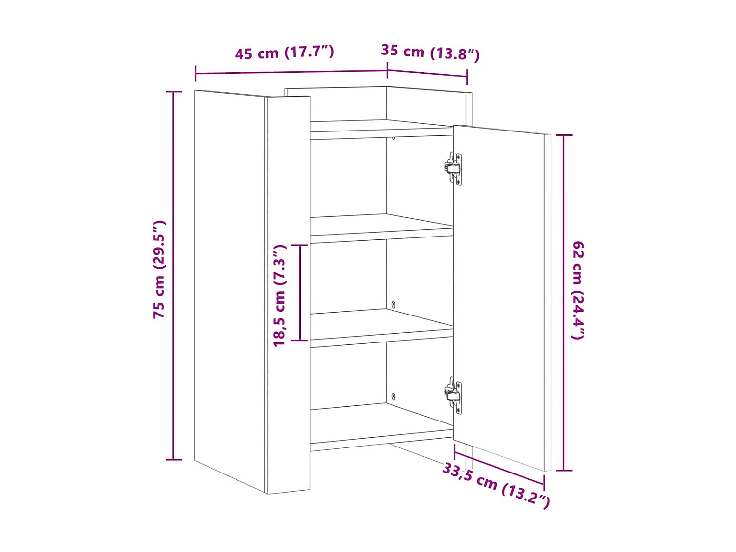 Buffet chêne fumé 45x35x75 cm bois d'ingénierie