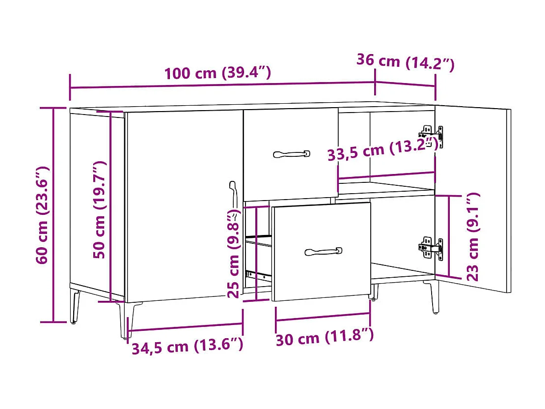 Buffet vieux bois 100x36x60 cm bois d'ingénierie