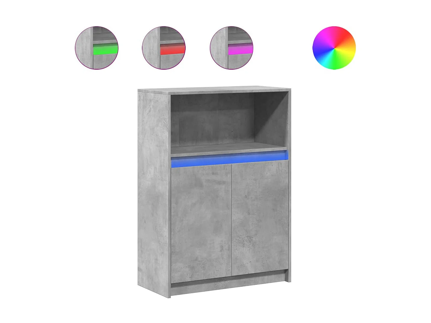 Buffet avec LED gris béton 72x34x100 cm bois d'ingénierie