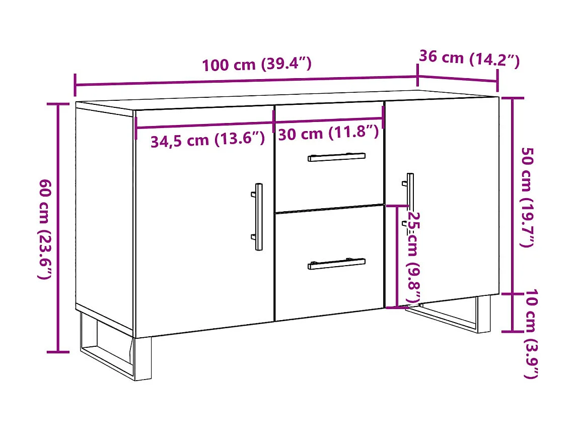 Buffet vieux bois 100x36x60 cm bois d'ingénierie