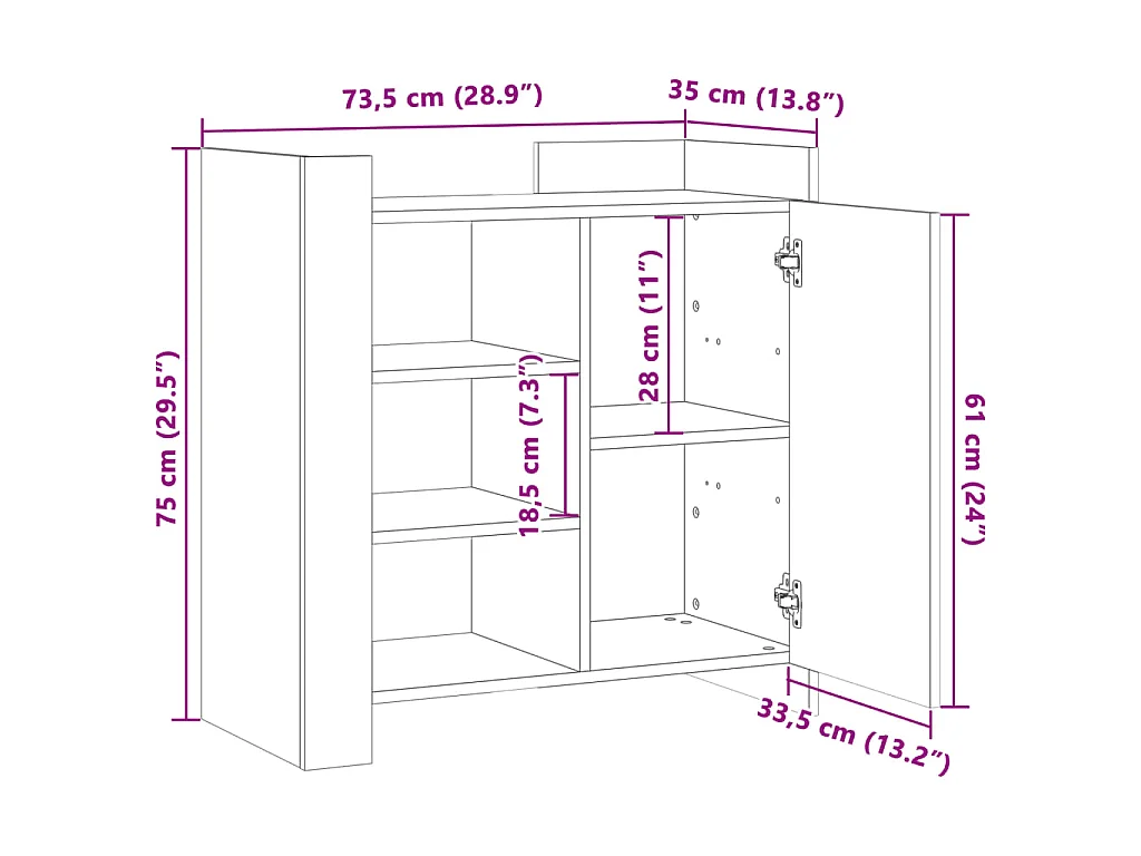 Dressoir 73,5x35x75 cm bewerkt hout grijs sonoma eikenkleurig