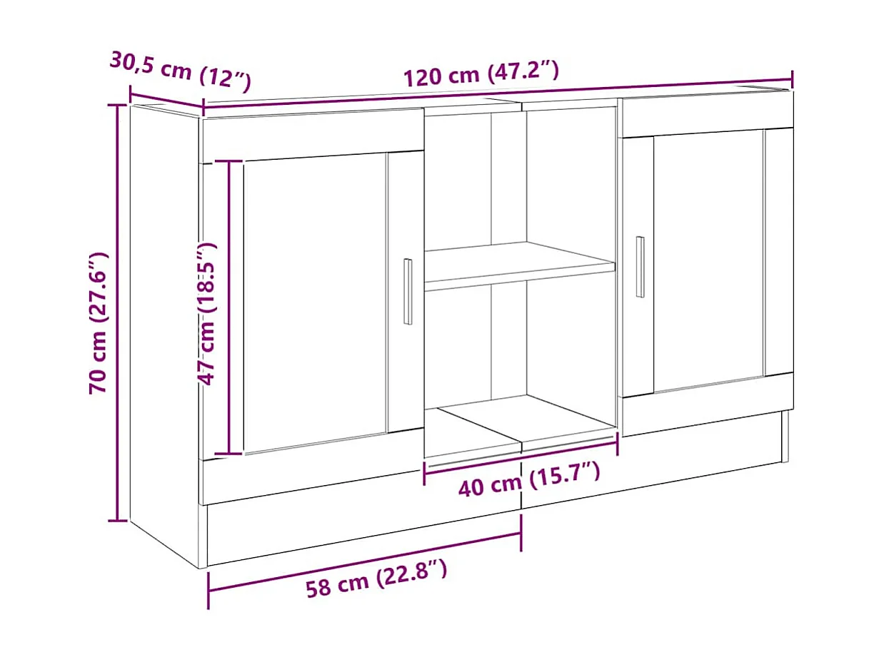 Credenza Rovere Artigianale 120x30,5x70 cm in Truciolato