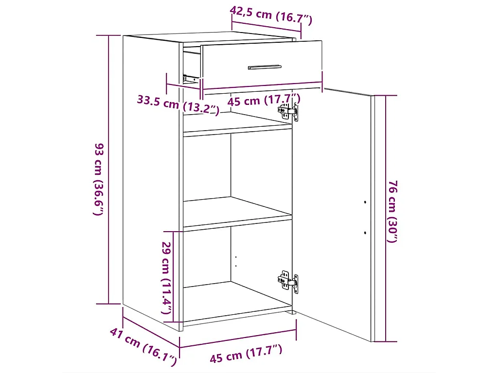 Buffet gris béton 45x42,5x93 cm bois d'ingénierie