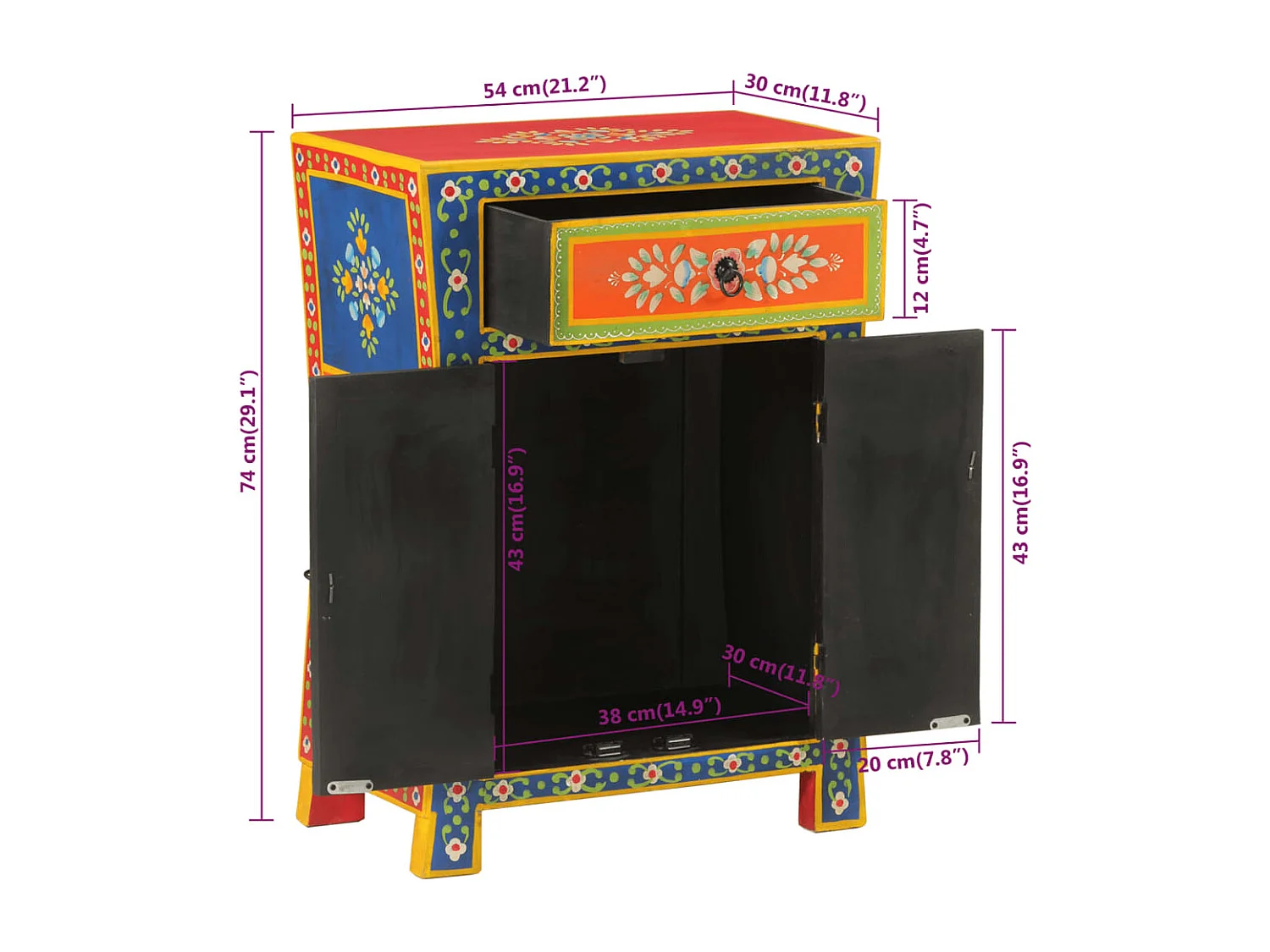 Sideboard Handbemalt 54x30x74 cm Massivholz Mango