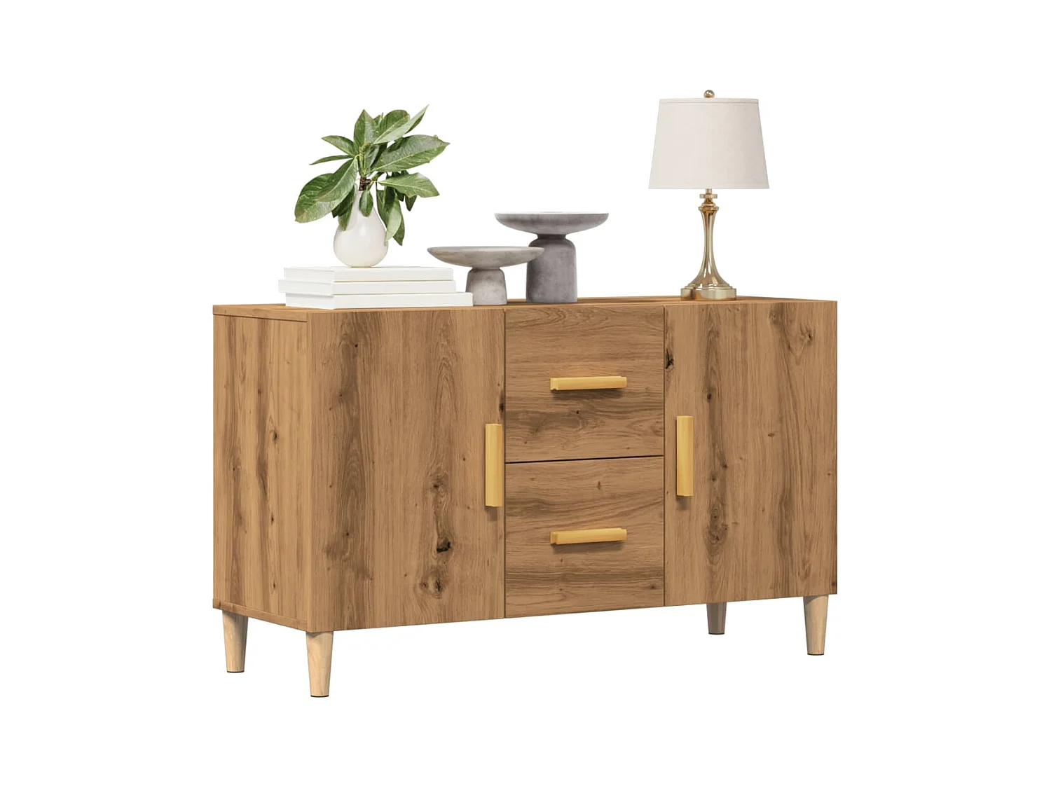 Dressoir 100x36x60 cm bewerkt hout artisanaal eikenkleurig