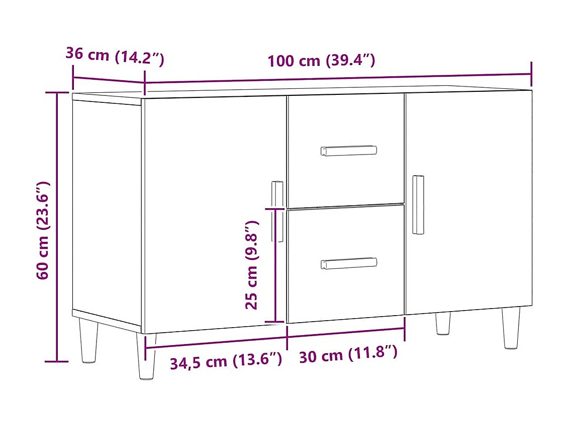 Sideboard Artisan-Eiche 100x36x60 cm Holzwerkstoff