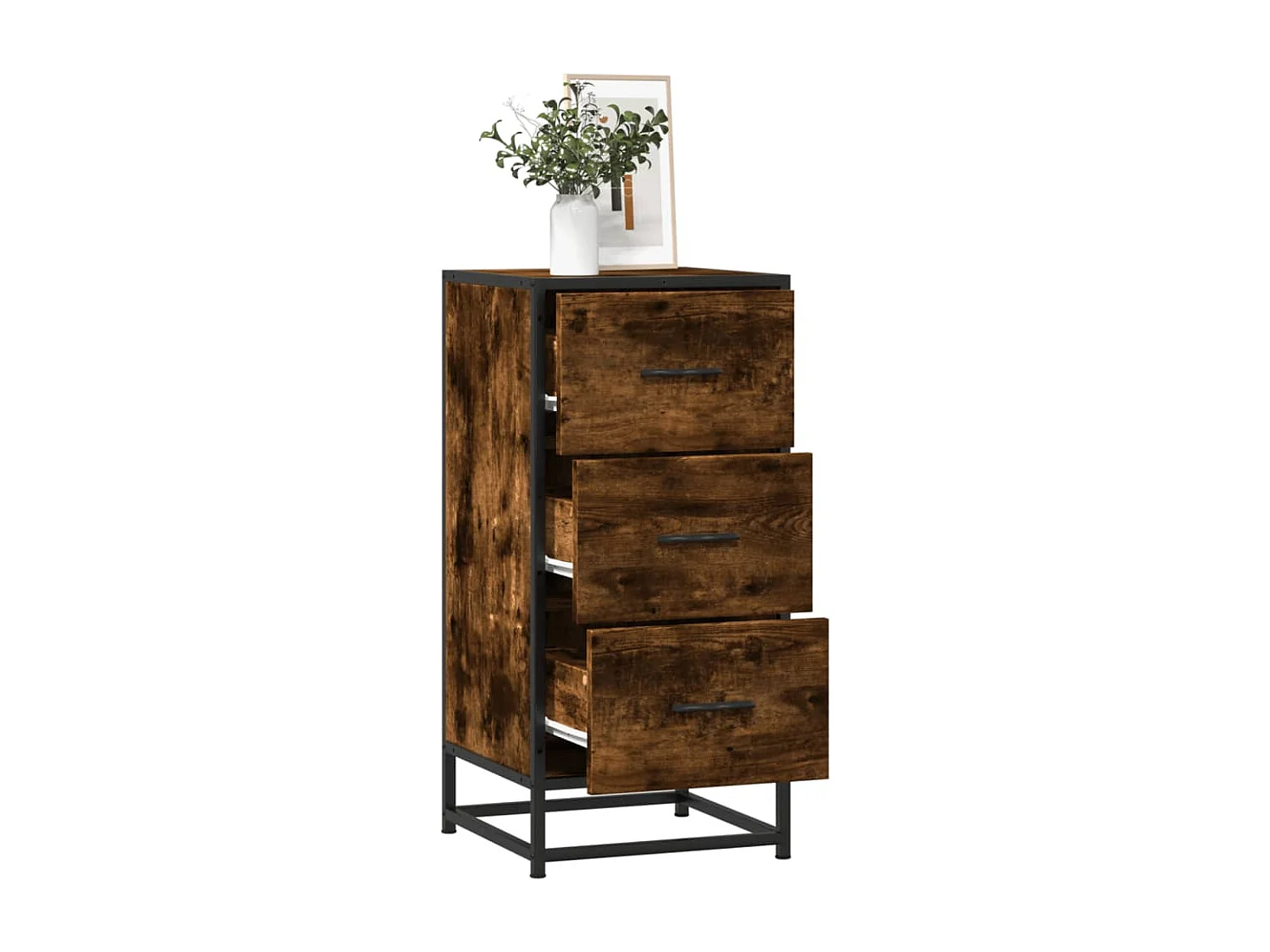 Buffet chêne fumé 35,5x35x76 cm bois d'ingénierie et métal