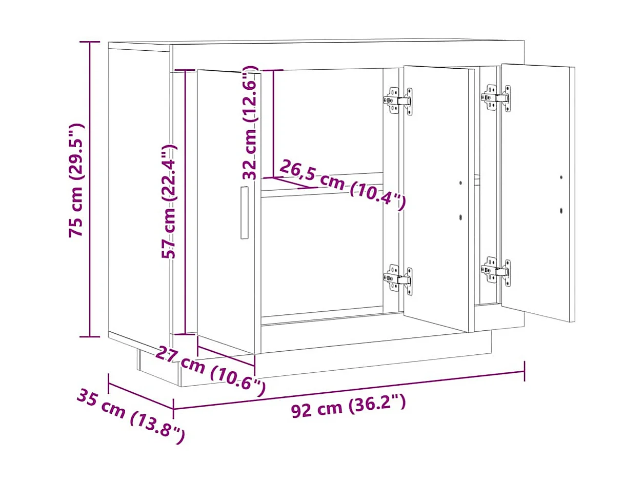 Buffet chêne artisanal 92x35x75 cm bois d'ingénierie