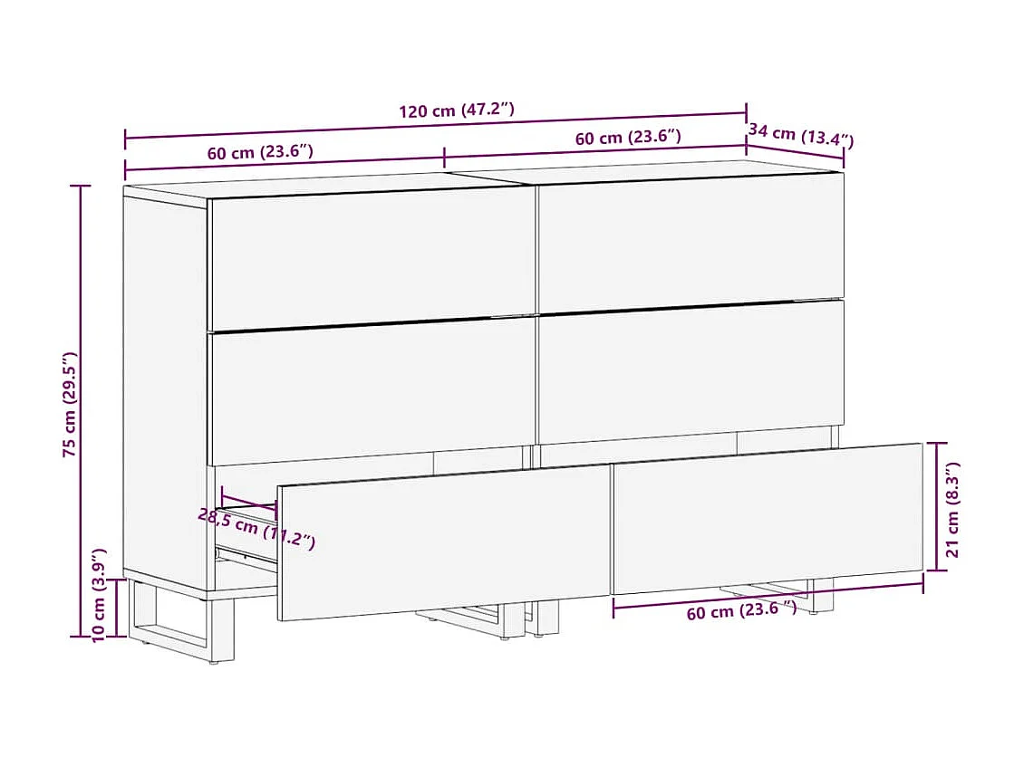 Sideboard 2 Stk. 60x34x75 cm Raues Massivholz Mango