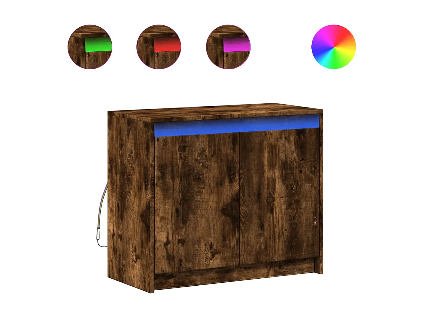 Buffet avec LED chêne fumé 72x34x61 cm bois d'ingénierie