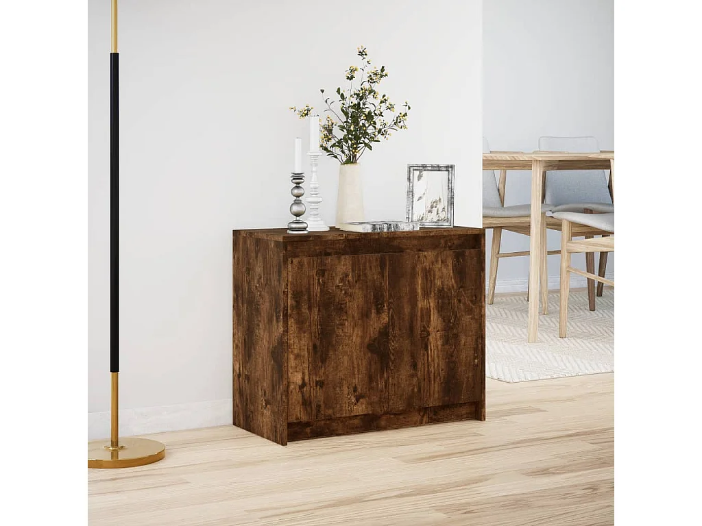 Buffet avec LED chêne fumé 72x34x61 cm bois d'ingénierie