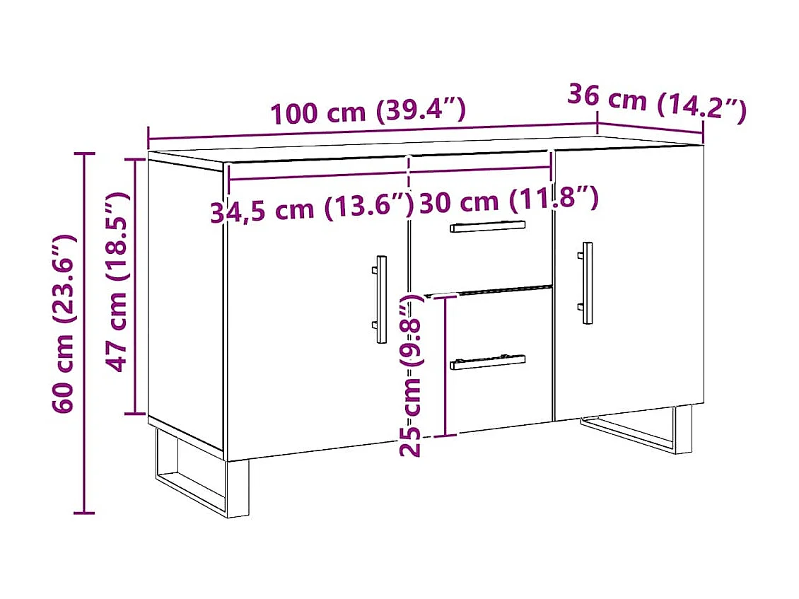 Sideboard Artisan-Eiche 100x36x60 cm Holzwerkstoff