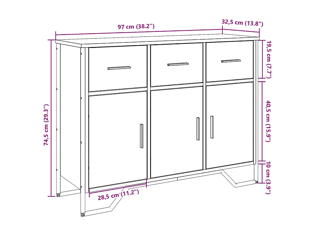 Buffet sonoma gris 97x32,5x74,5 cm bois d'ingénierie