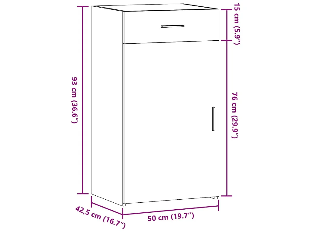 Dressoir 50x42,5x93 cm bewerkt hout grijs sonoma eikenkleurig