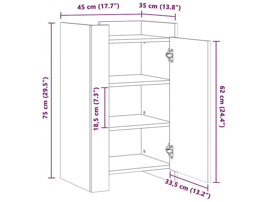 Dressoir 45x35x75 cm bewerkt hout sonoma eikenkleurig