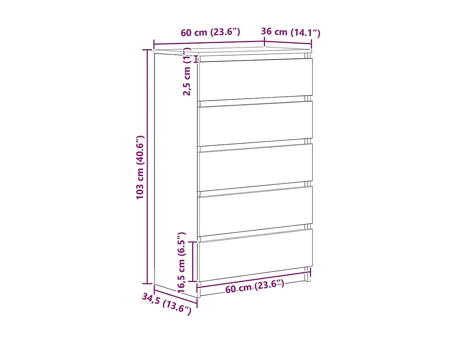 Cassettiera Rovere Artigianale 60x36x103cm in Legno Multistrato