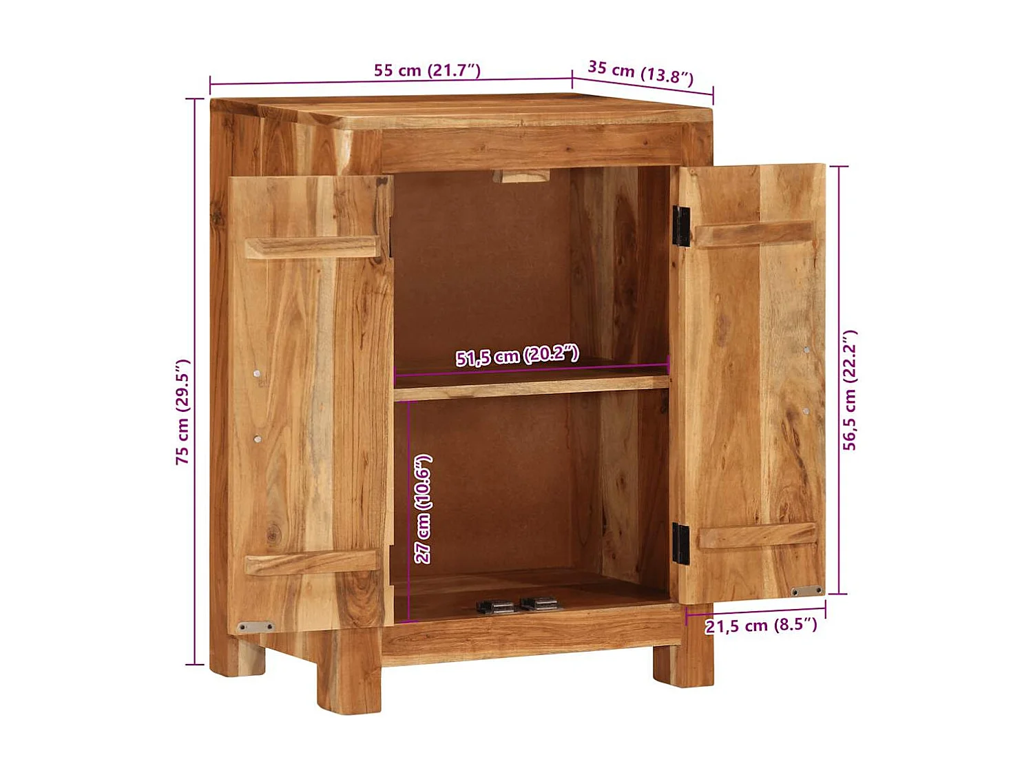 Dressoir 55x35x75 cm massief acaciahout