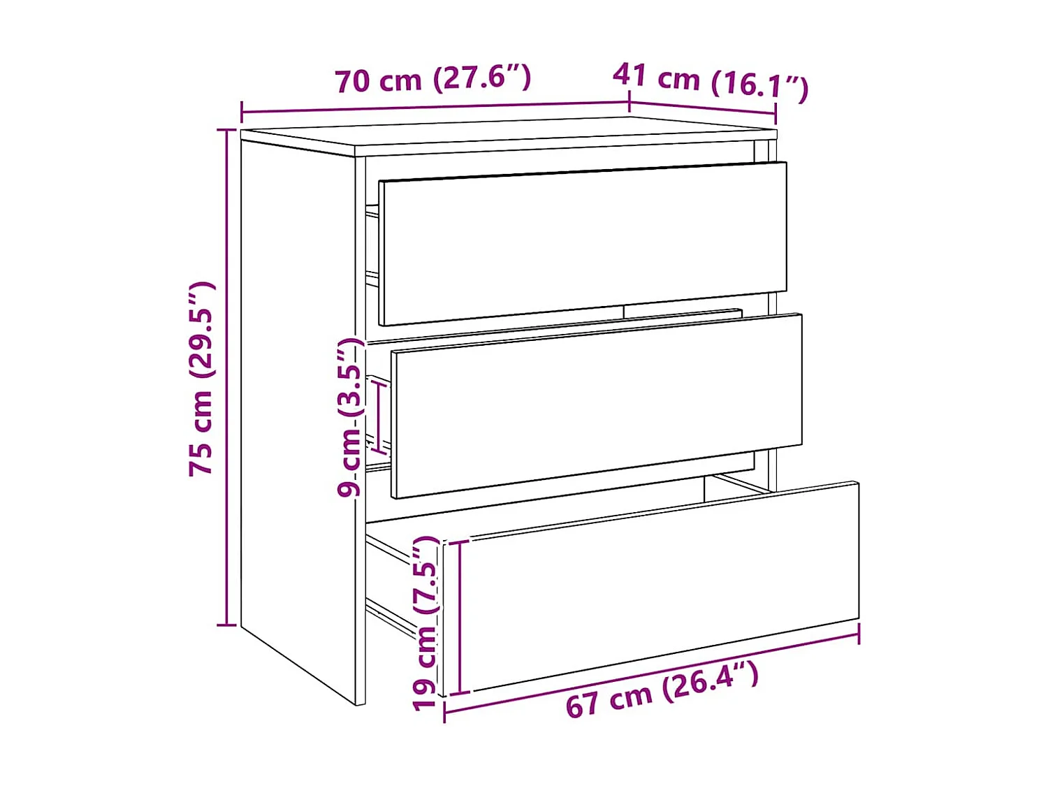 Buffet chêne artisanal 70x41x75 cm bois d'ingénierie
