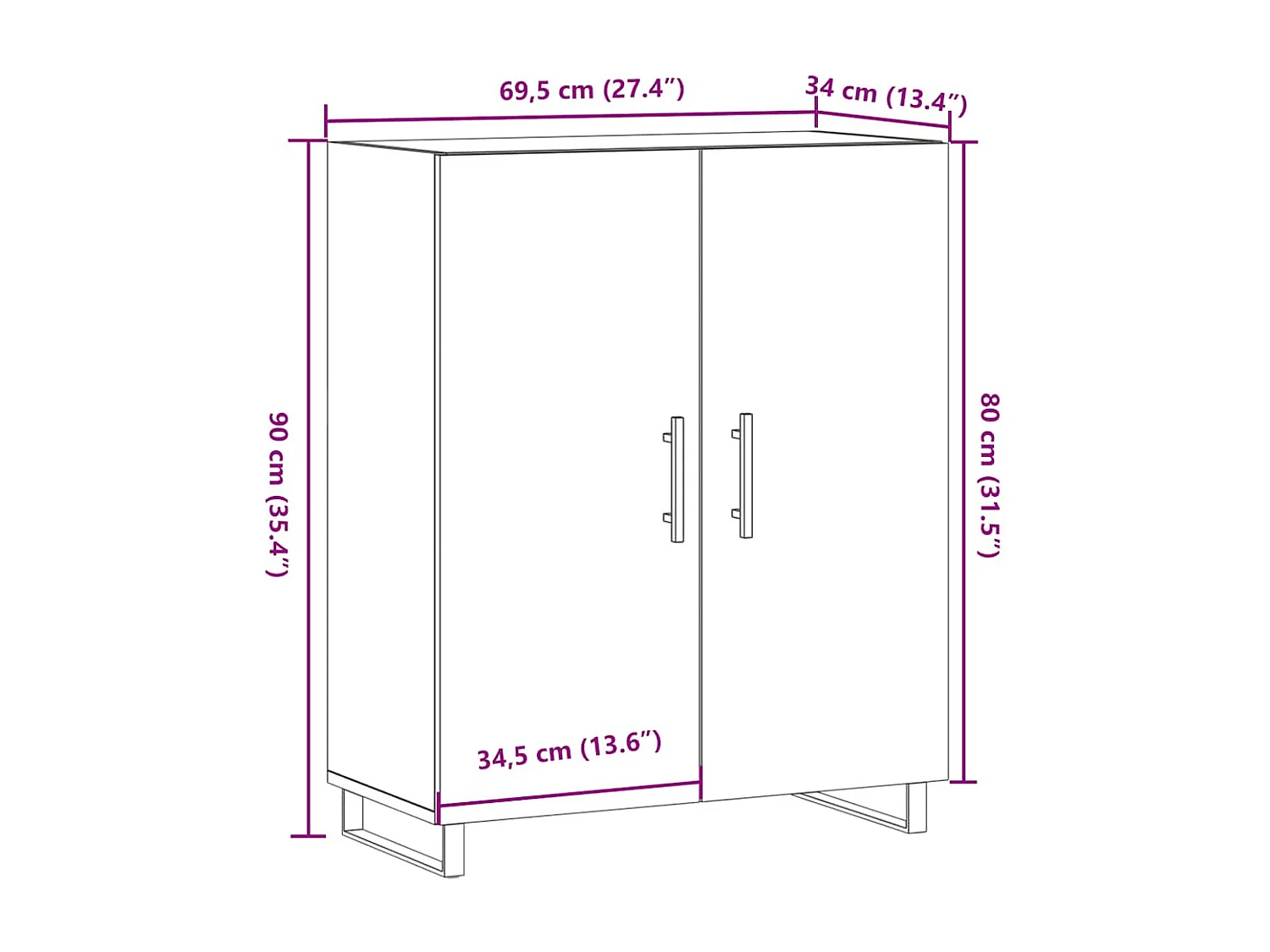 Buffet vieux bois 69,5x34x90 cm bois d'ingénierie