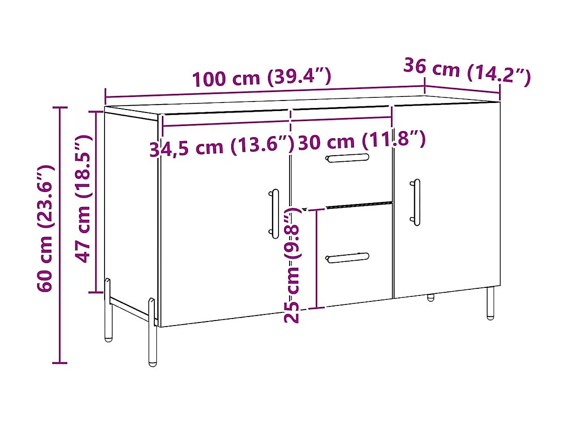 Buffet chêne artisanal 100x36x60 cm bois d'ingénierie